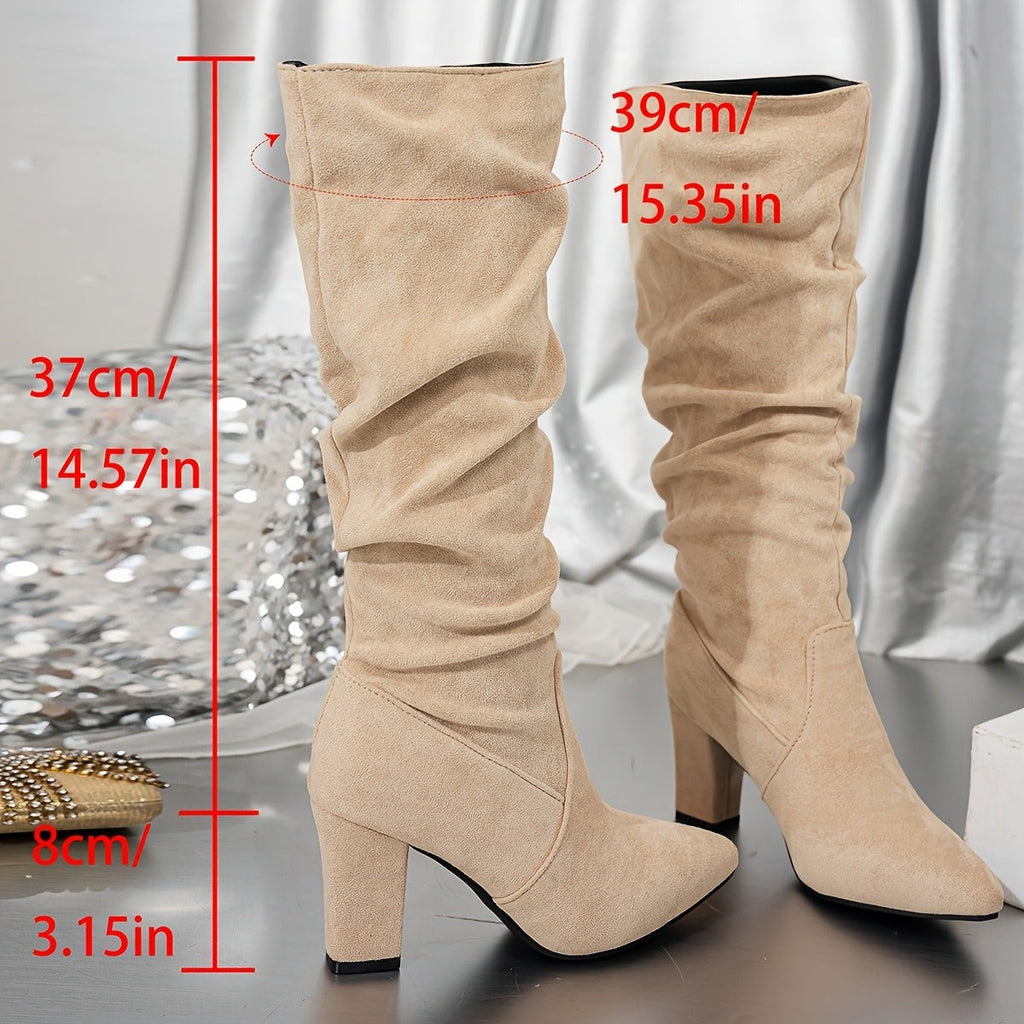 Black Knee High Boots with Slouch Shape and Block Heel