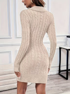 Cable Knit Jumper Dress with V-Neck and Side Buttons