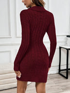 Cable Knit Jumper Dress with V-Neck and Side Buttons