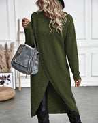 Long Sleeve Ribbed Knit Wrap Jumper Dress