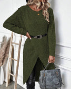Long Sleeve Ribbed Knit Wrap Jumper Dress