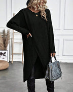 Long Sleeve Ribbed Knit Wrap Jumper Dress