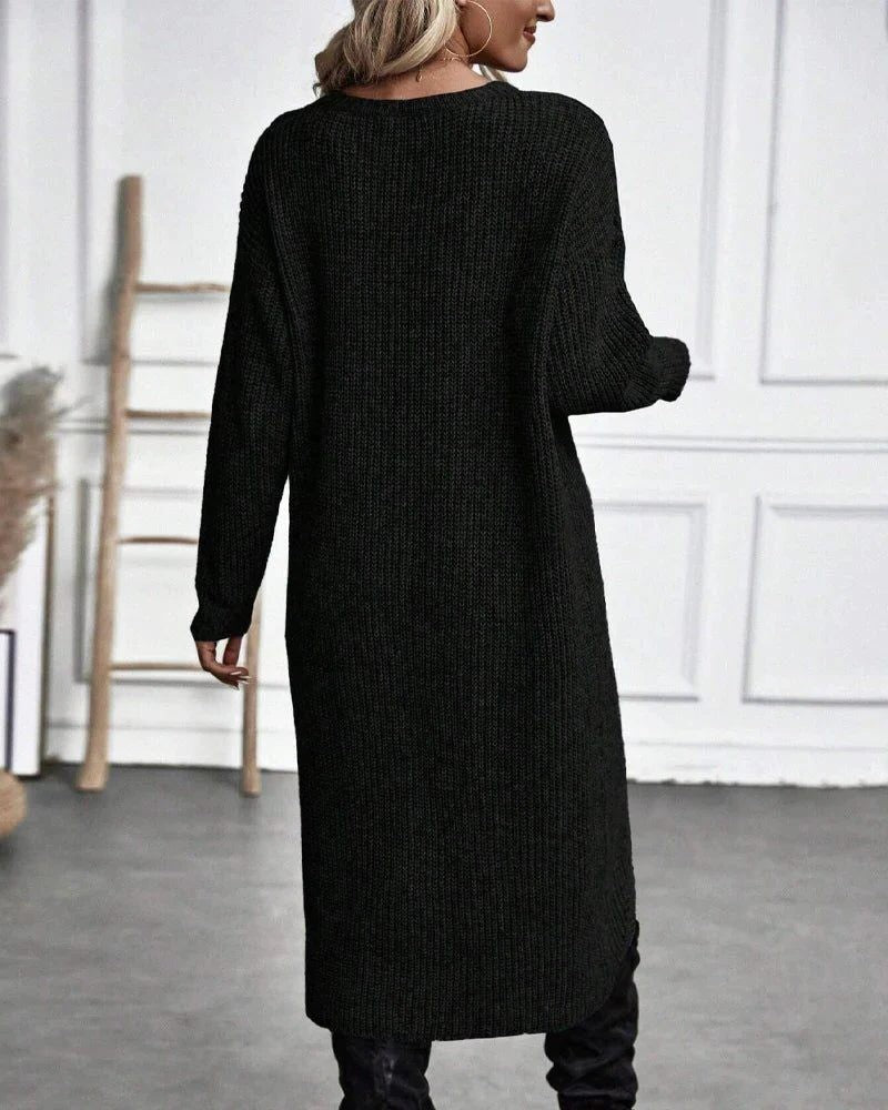 Long Sleeve Ribbed Knit Wrap Jumper Dress