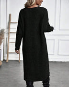 Long Sleeve Ribbed Knit Wrap Jumper Dress