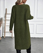 Long Sleeve Ribbed Knit Wrap Jumper Dress