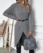 Long Sleeve Ribbed Knit Wrap Jumper Dress