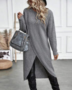 Long Sleeve Ribbed Knit Wrap Jumper Dress