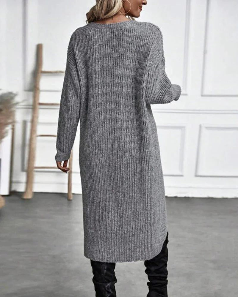 Long Sleeve Ribbed Knit Wrap Jumper Dress