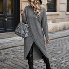 Long Sleeve Ribbed Knit Wrap Jumper Dress