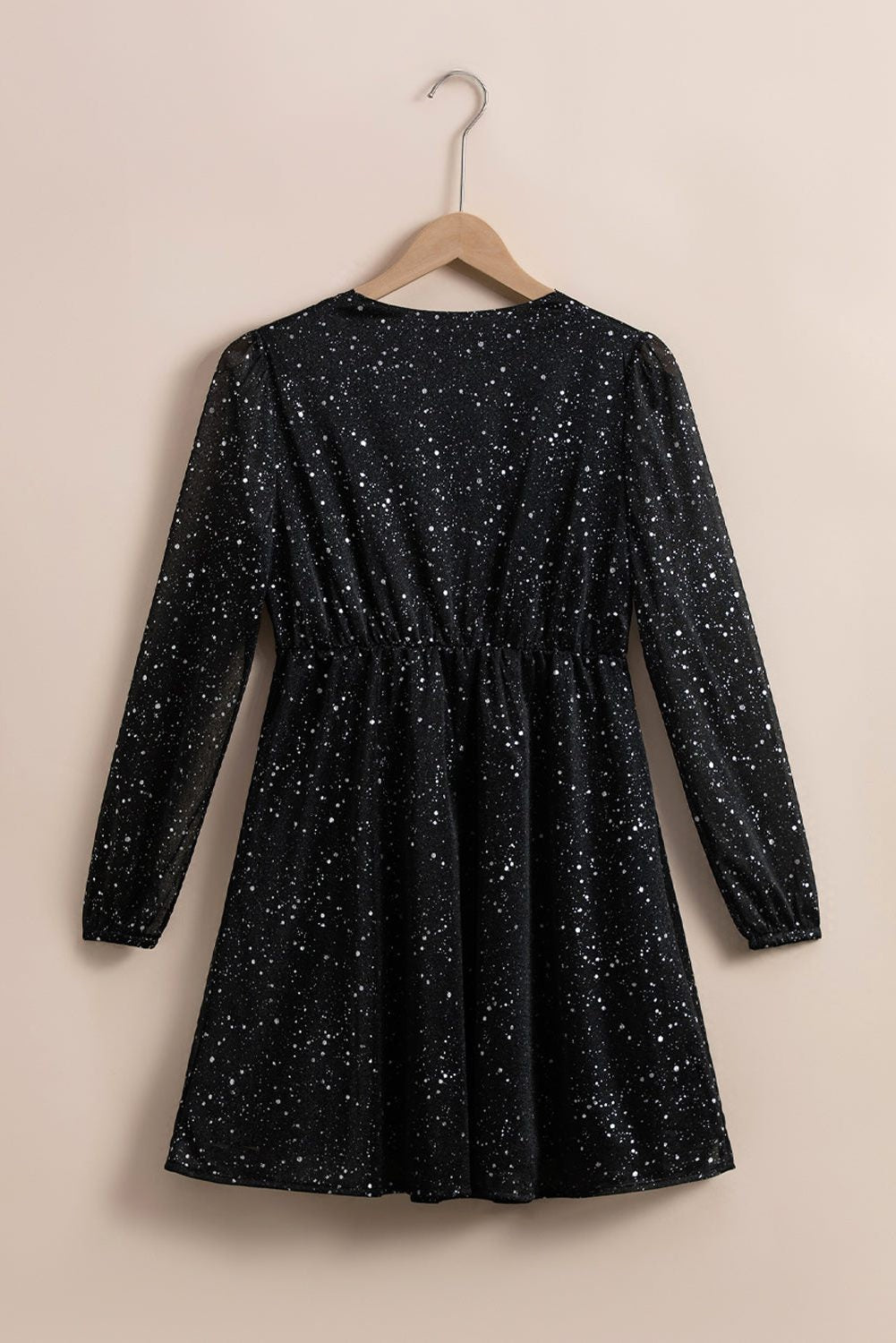 Long Sleeve Sequin Dress with V-Neck and Wrap Waist