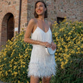 Mini Sequin Dress with Feather Hem and V-Neck