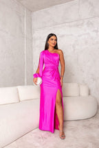One Shoulder Maxi Christmas Party Dress with Slit