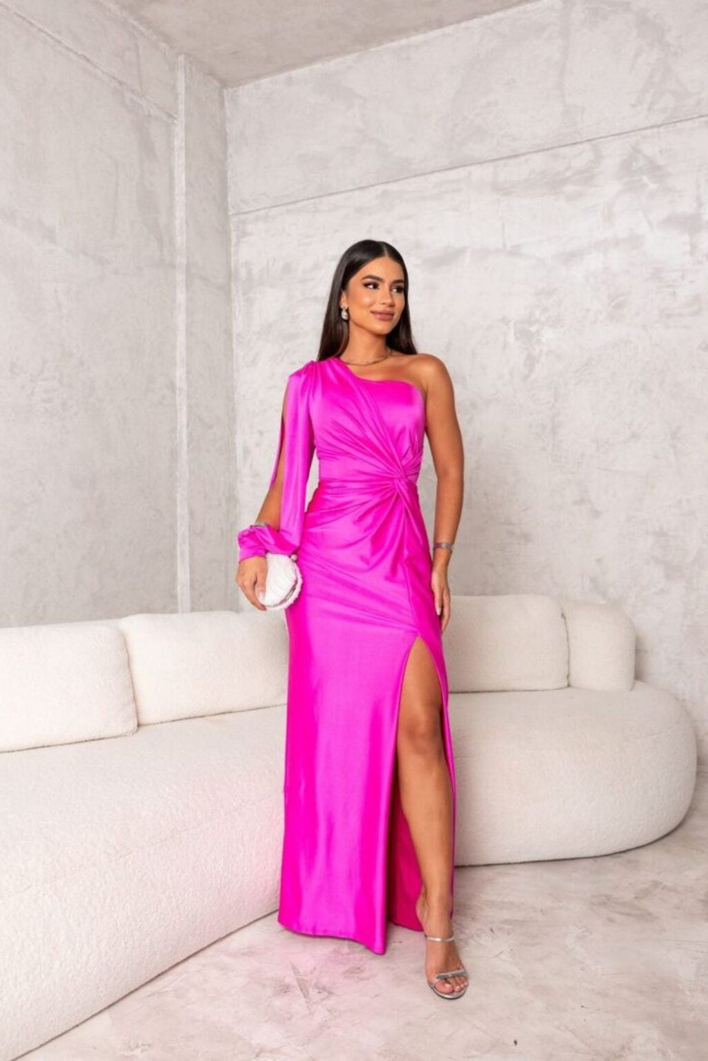 One Shoulder Maxi Christmas Party Dress with Slit