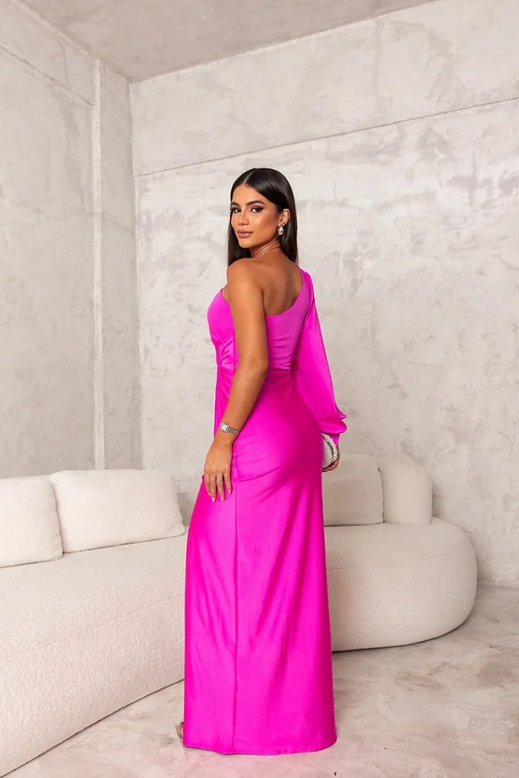 One Shoulder Maxi Christmas Party Dress with Slit