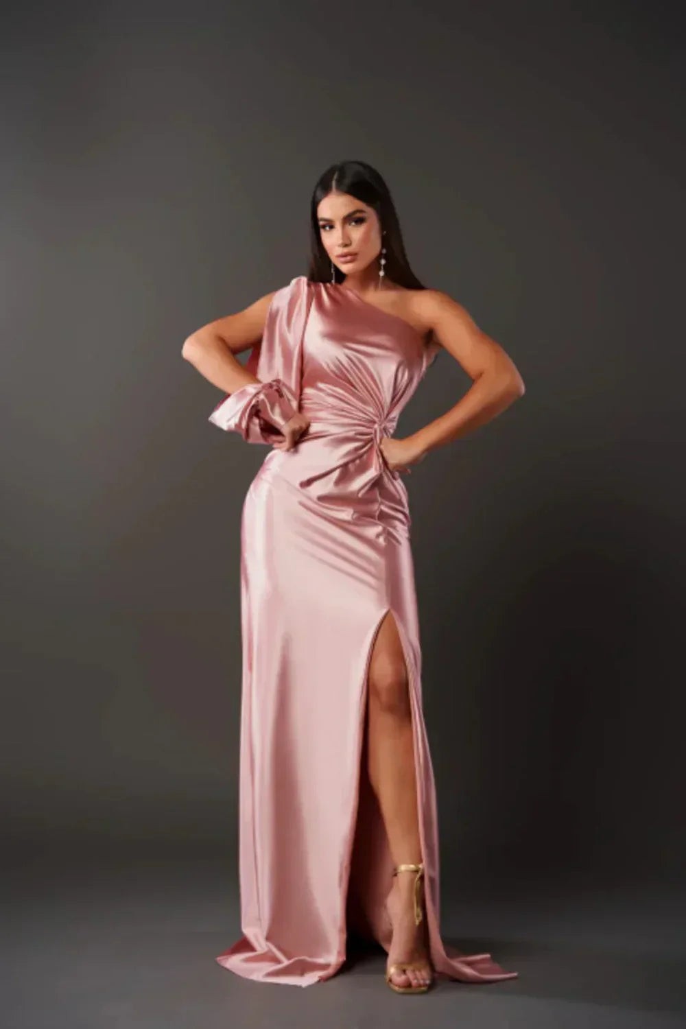 One Shoulder Maxi Christmas Party Dress with Slit