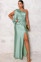 One Shoulder Maxi Christmas Party Dress with Slit