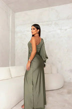 One Shoulder Maxi Christmas Party Dress with Slit