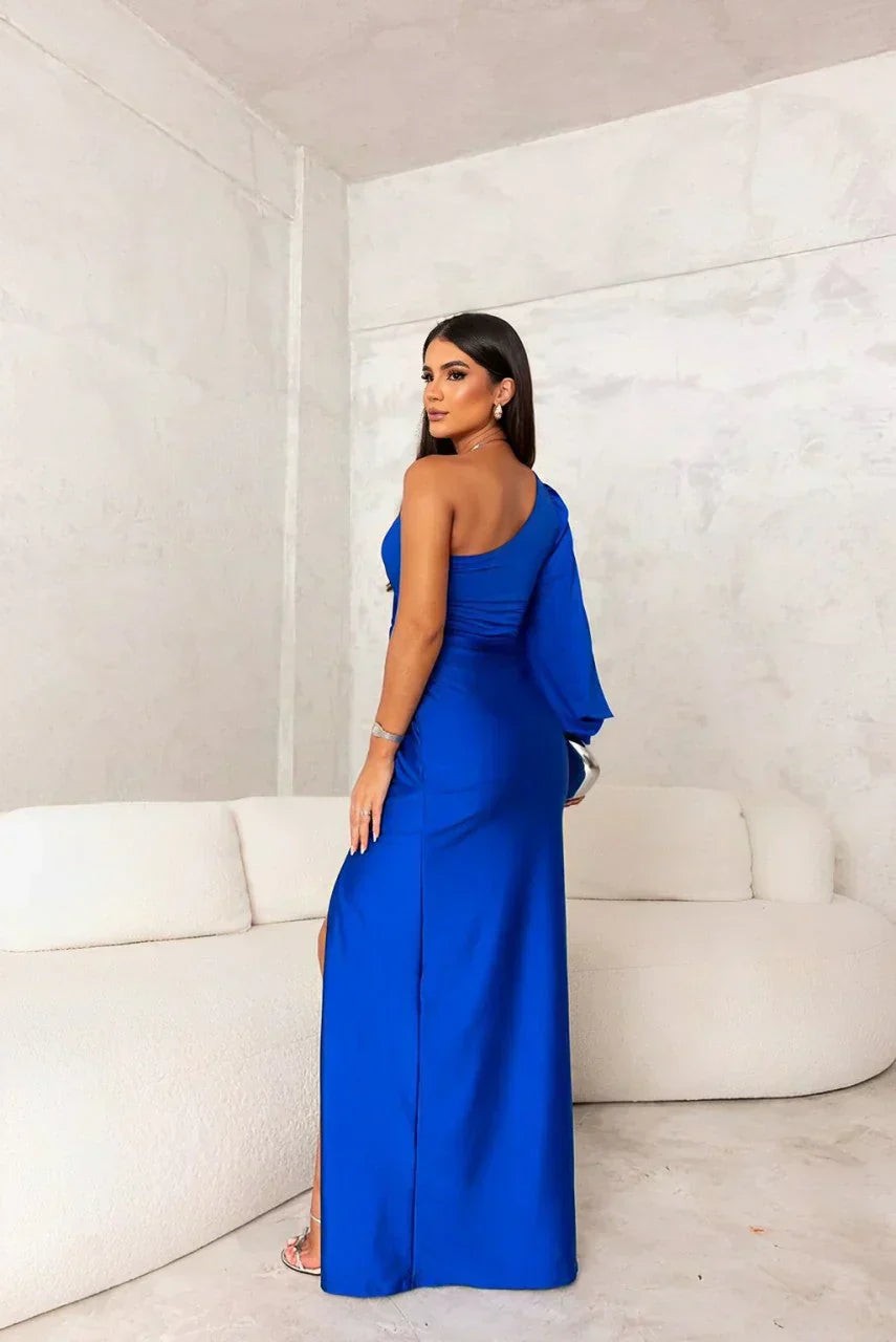 One Shoulder Maxi Christmas Party Dress with Slit