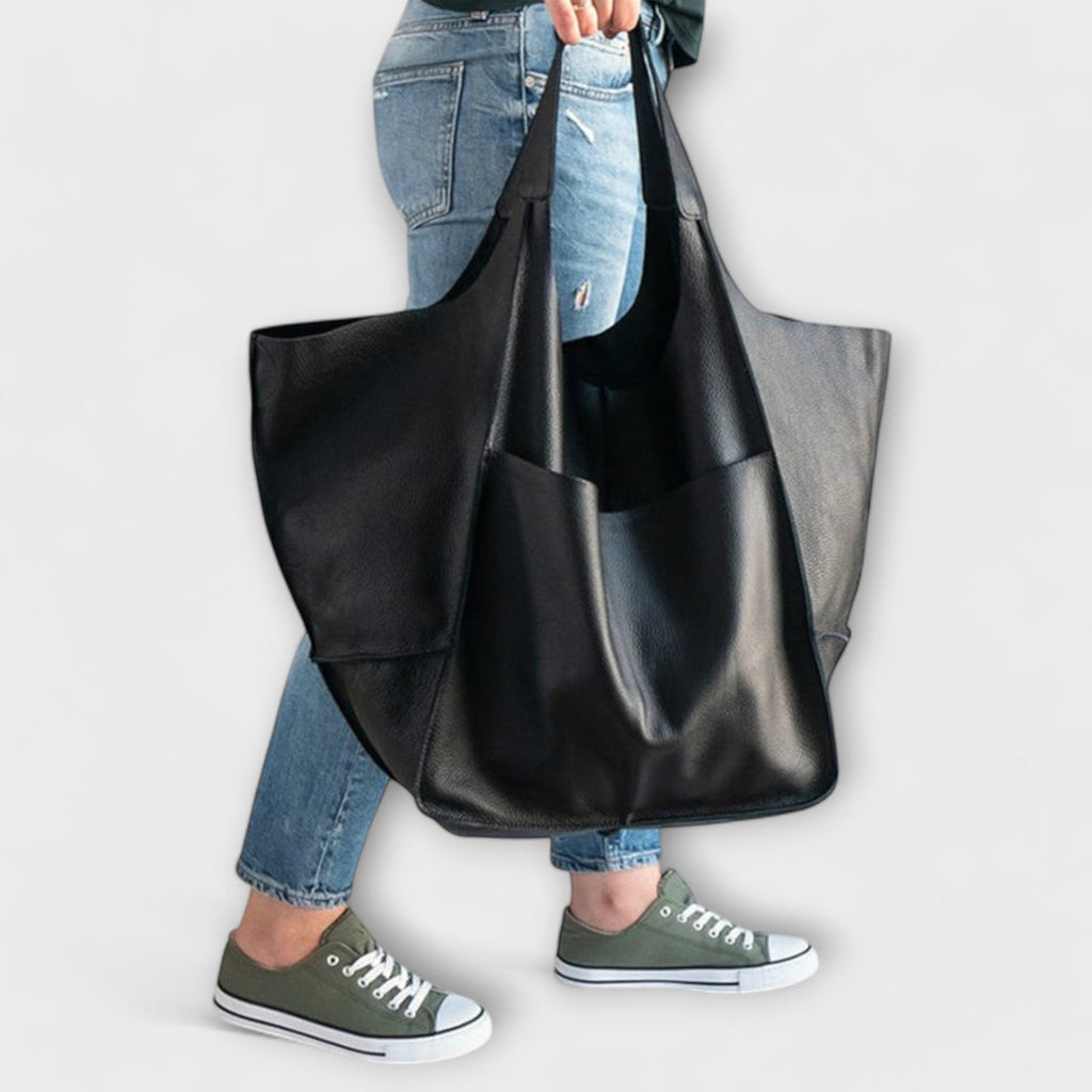 Oversized Leather Handbag Weekender with Dual Handles