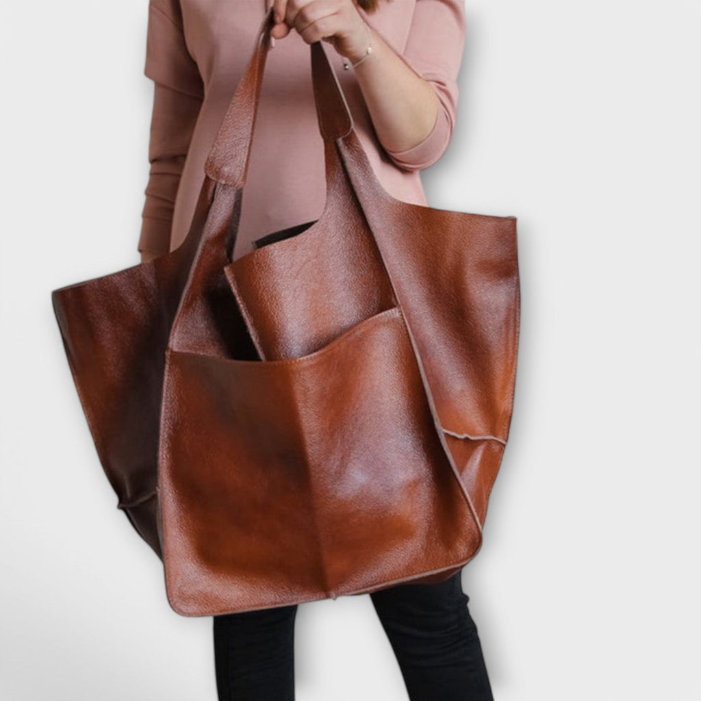 Oversized Leather Handbag Weekender with Dual Handles