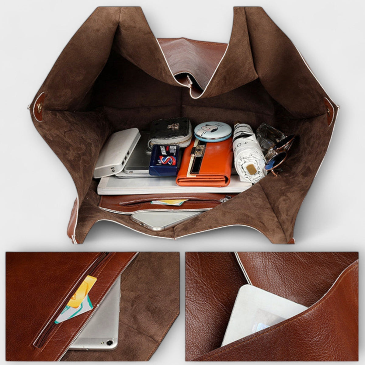 Oversized Leather Handbag Weekender with Dual Handles