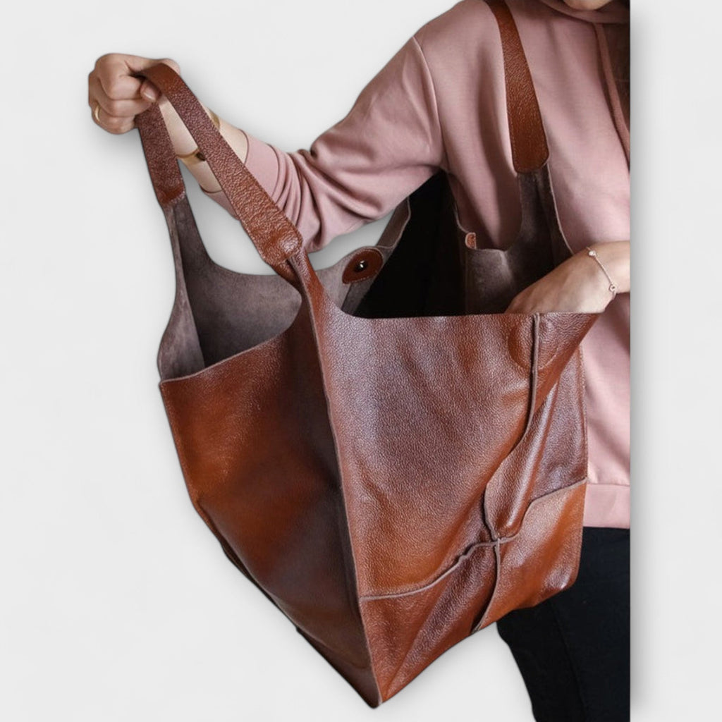 Oversized Leather Handbag Weekender with Dual Handles