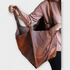 Oversized Leather Handbag Weekender with Dual Handles