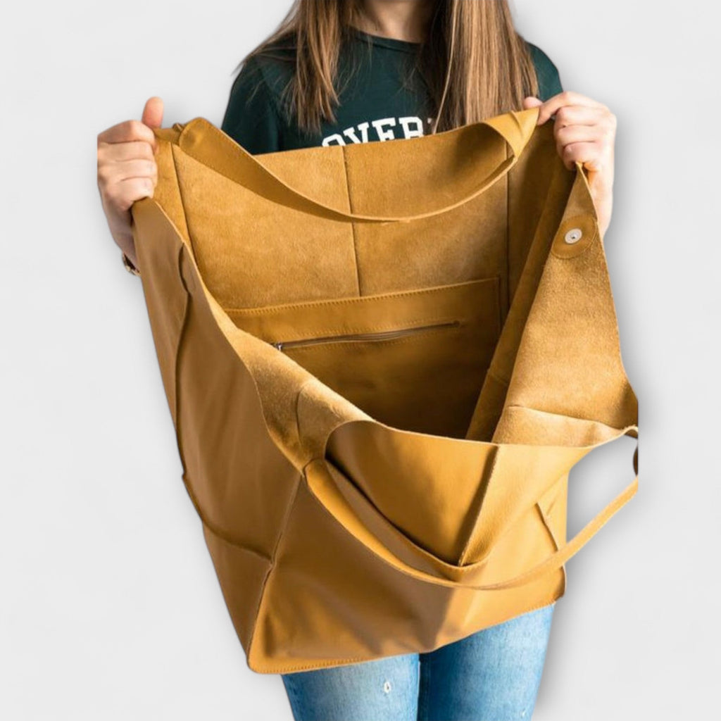 Oversized Leather Handbag Weekender with Dual Handles