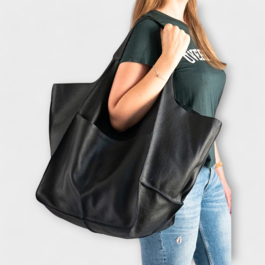 Oversized Leather Handbag Weekender with Dual Handles