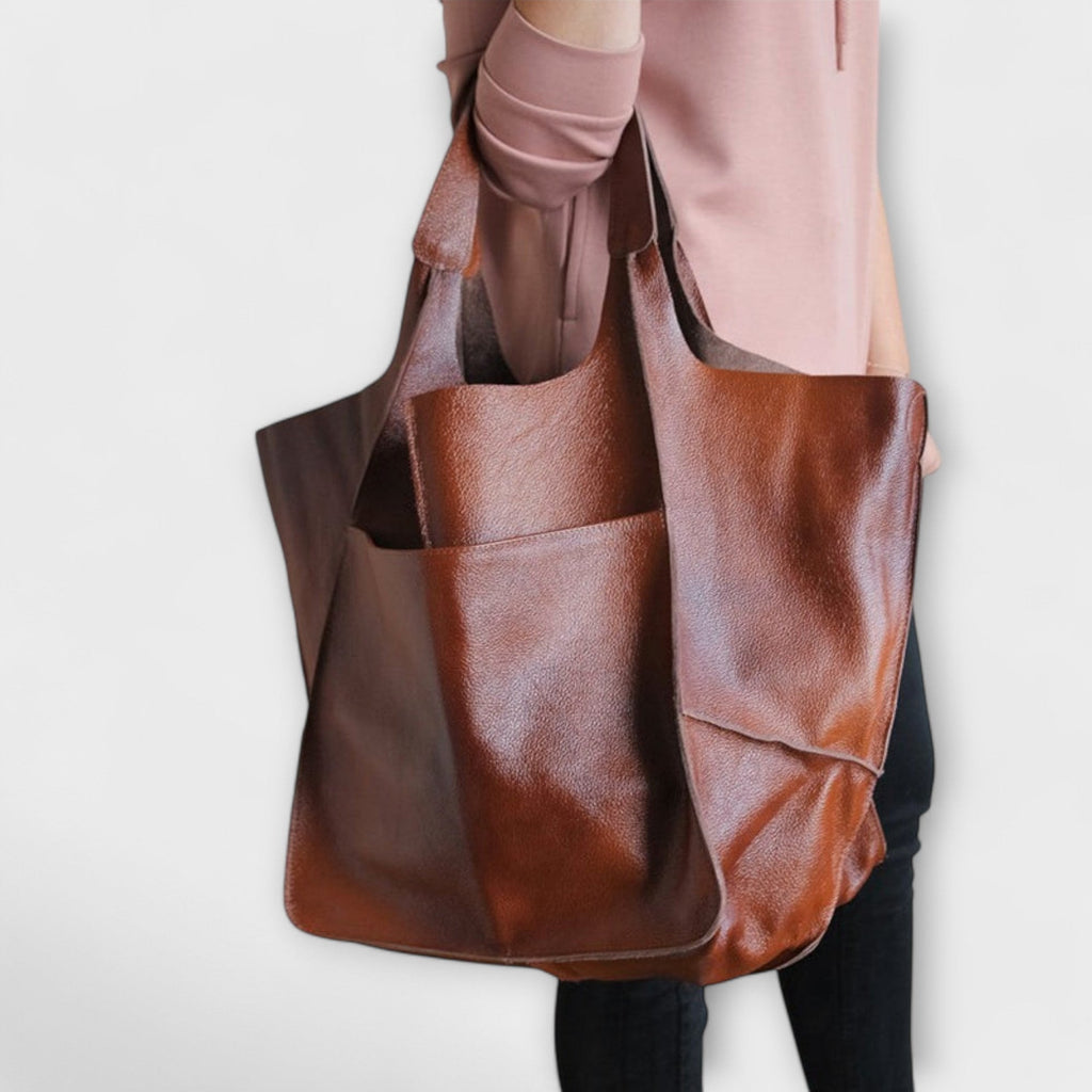 Oversized Leather Handbag Weekender with Dual Handles