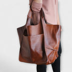 Oversized Leather Handbag Weekender with Dual Handles