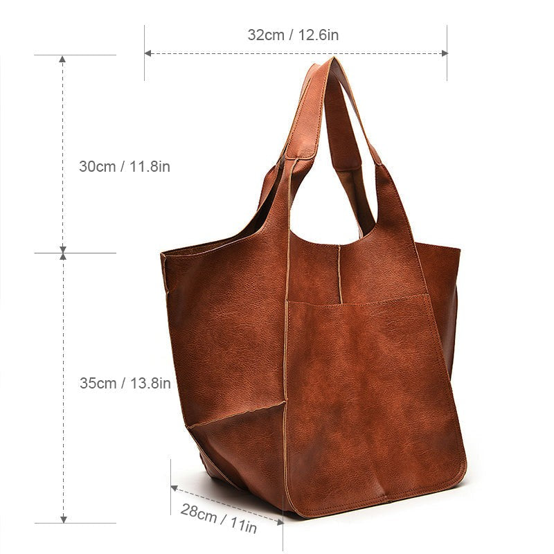 Oversized Leather Handbag Weekender with Dual Handles