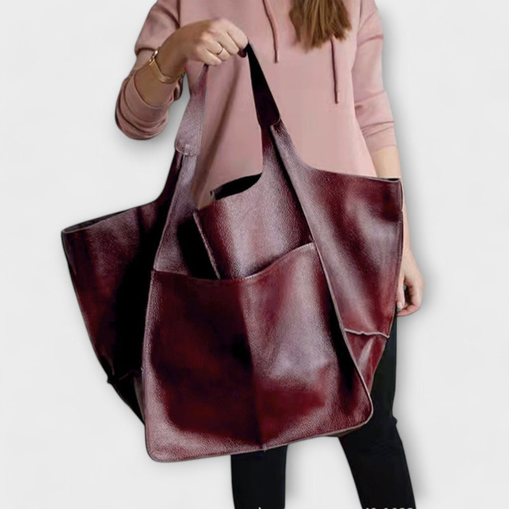 Oversized Leather Handbag Weekender with Dual Handles
