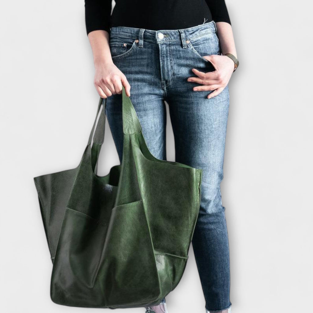 Oversized Leather Handbag Weekender with Dual Handles