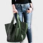 Oversized Leather Handbag Weekender with Dual Handles