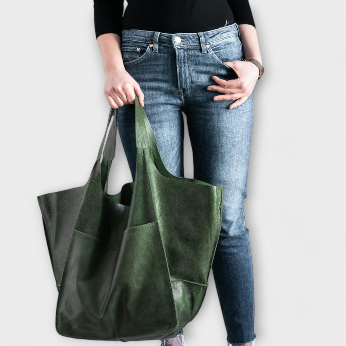 Oversized Leather Handbag Weekender with Dual Handles