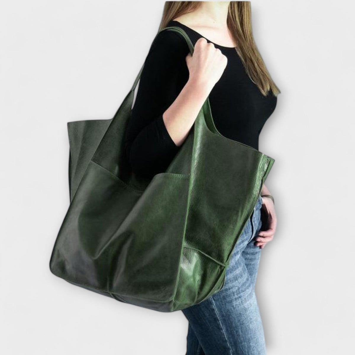 Oversized Leather Handbag Weekender with Dual Handles