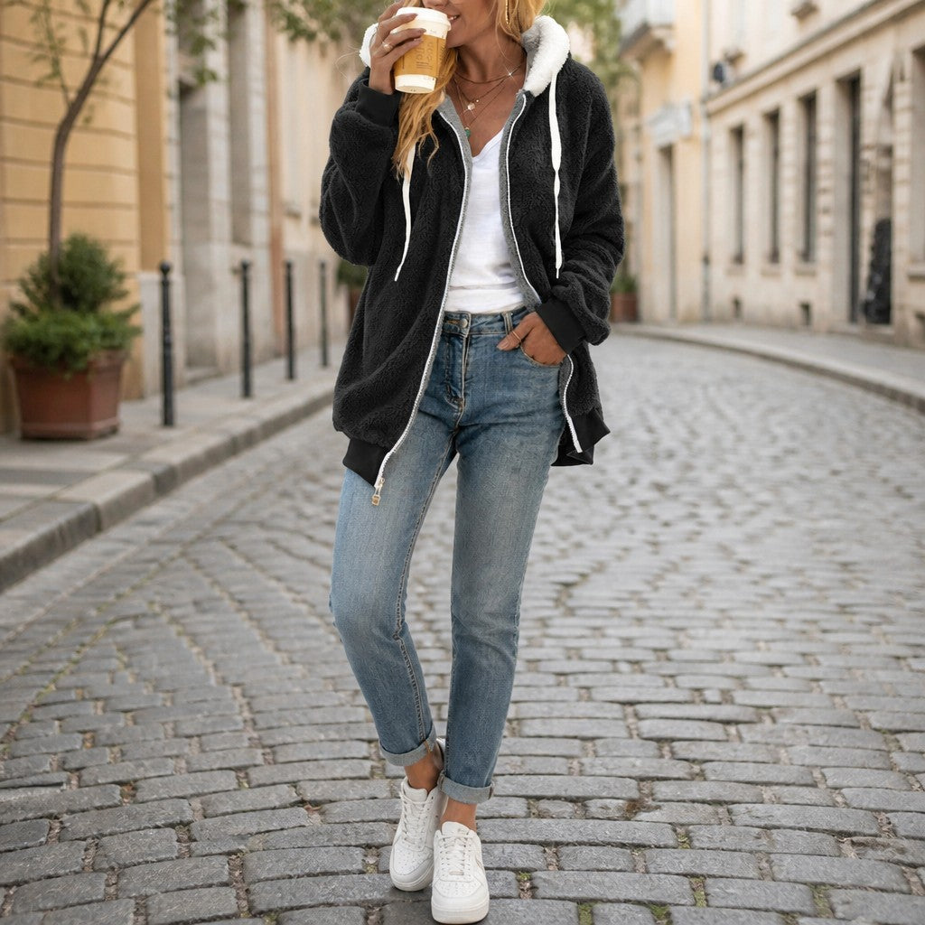 Oversized Sherpa Fleece Hooded Teddy Jacket