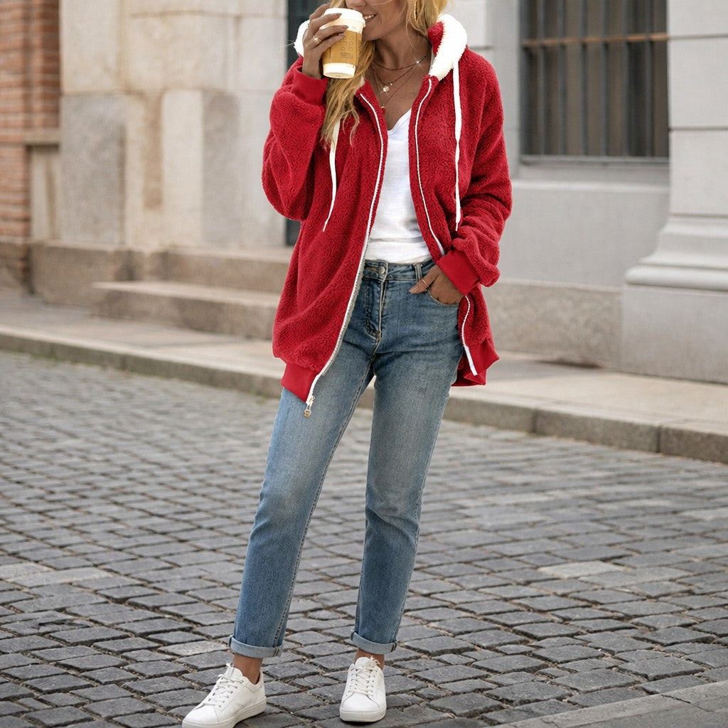 Oversized Sherpa Fleece Hooded Teddy Jacket