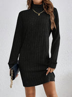 Ribbed Turtleneck Mini Jumper Dress with Long Sleeves