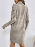 Ribbed Turtleneck Mini Jumper Dress with Long Sleeves