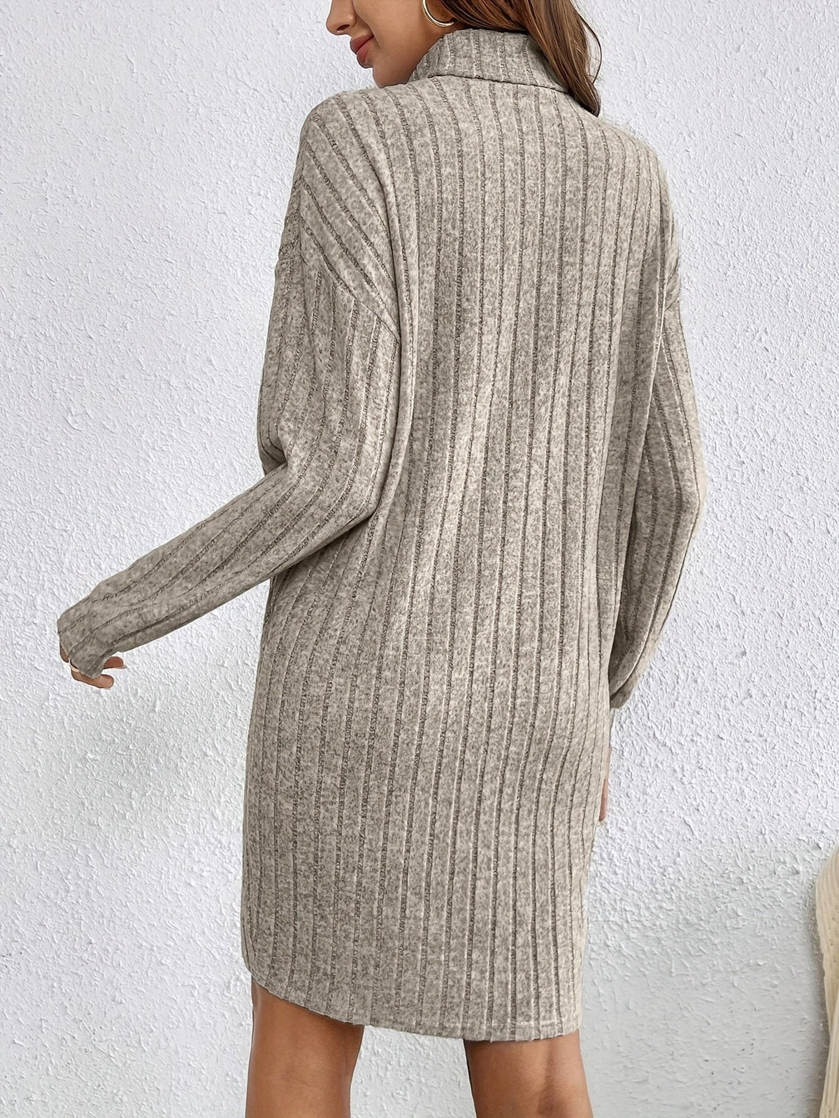Ribbed Turtleneck Mini Jumper Dress with Long Sleeves
