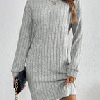 Ribbed Turtleneck Mini Jumper Dress with Long Sleeves