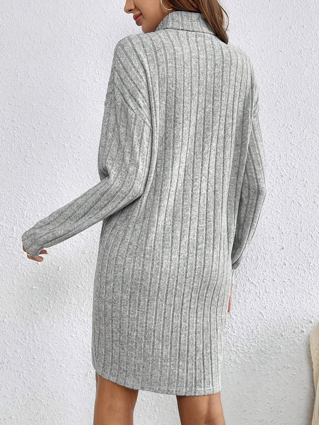 Ribbed Turtleneck Mini Jumper Dress with Long Sleeves