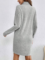Ribbed Turtleneck Mini Jumper Dress with Long Sleeves