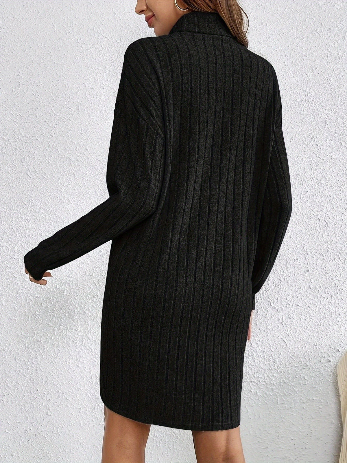 Ribbed Turtleneck Mini Jumper Dress with Long Sleeves