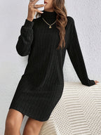 Ribbed Turtleneck Mini Jumper Dress with Long Sleeves