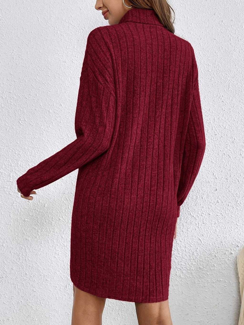 Ribbed Turtleneck Mini Jumper Dress with Long Sleeves