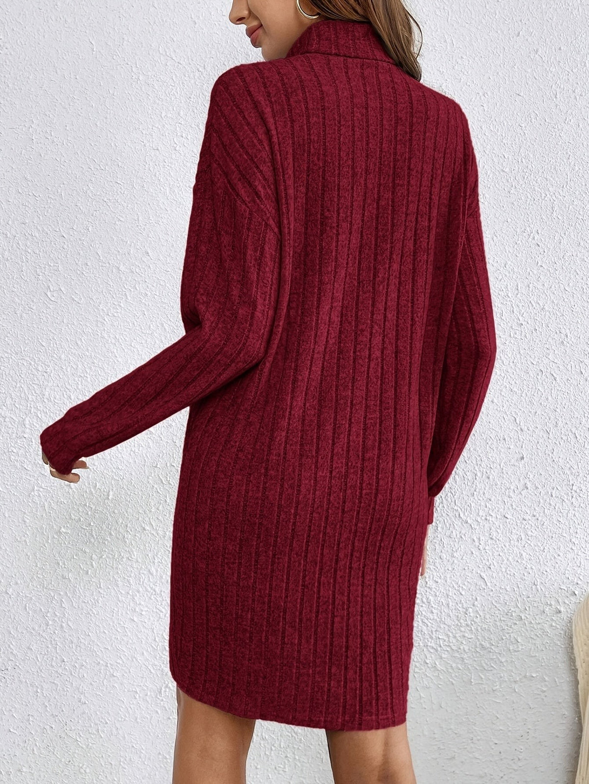 Ribbed Turtleneck Mini Jumper Dress with Long Sleeves