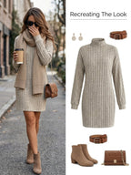 Ribbed Turtleneck Mini Jumper Dress with Long Sleeves